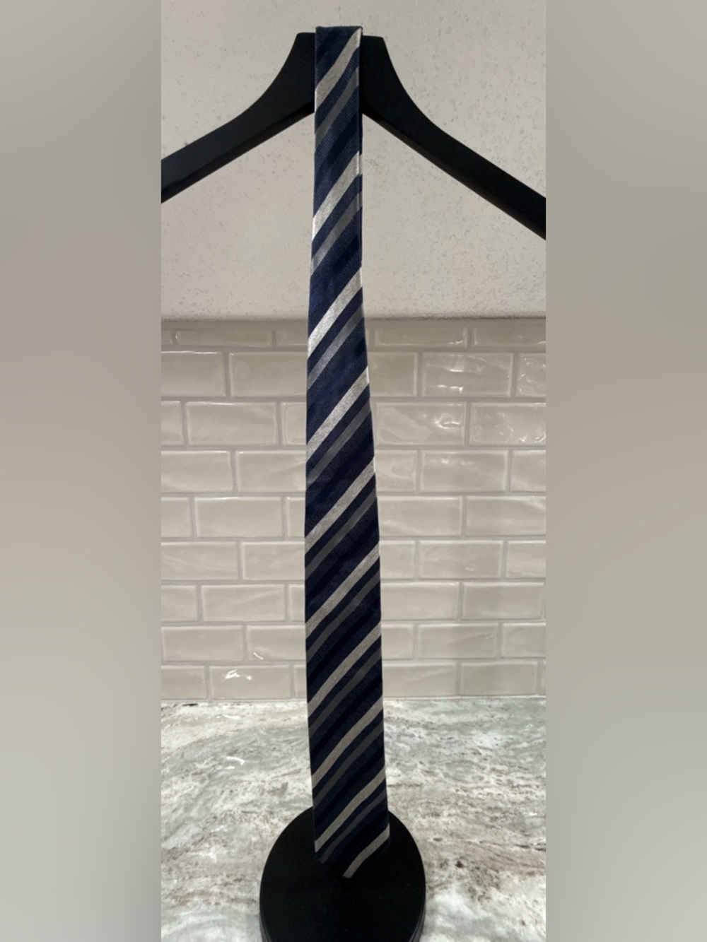 Eton Blue Silver Diagonal Stripe Silk Tie Classic Designer Necktie